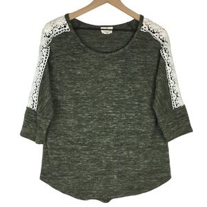 EMBER Sweater Top Crochet Lace Floral 3/4 Sleeves Hi Lo Hem Boho Size Medium